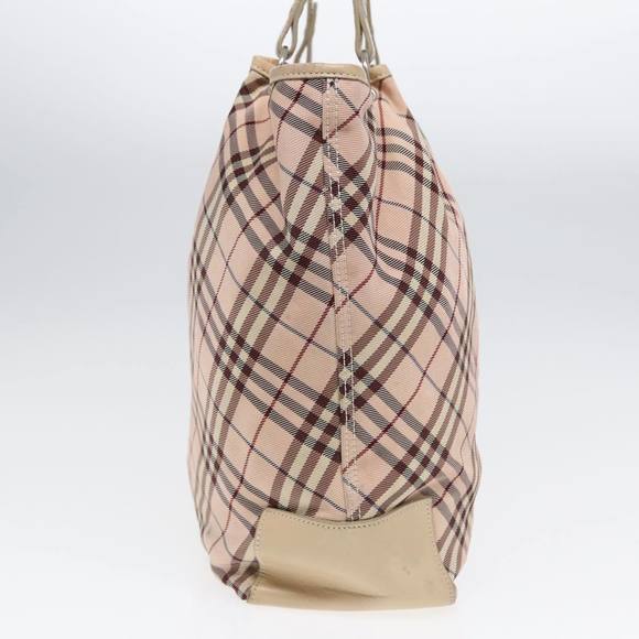 BURBERRY Nova Check Blue Label Tote Bag Nylon Beige Pink Silver Auth ti2039 - Picture 3 of 16